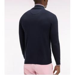 Cardigan marine zippé en coton à bords-côtes rayés