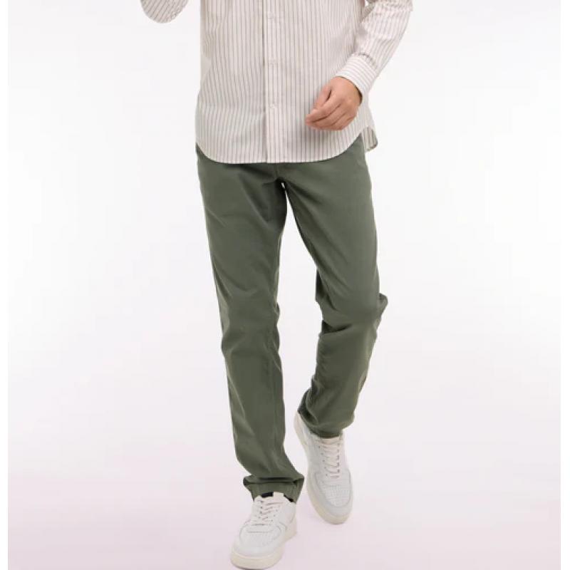 Pantalon chino kaki regular en coton stretch