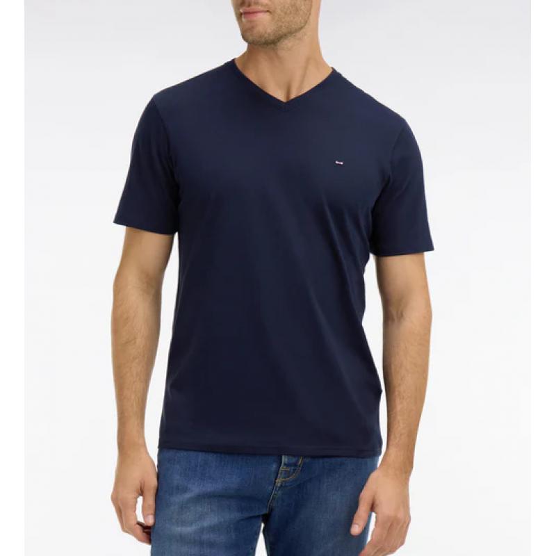 T-shirt bleu marine col V à manches courtes