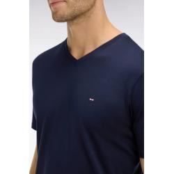 T-shirt bleu marine col V à manches courtes