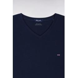 T-shirt bleu marine col V à manches courtes