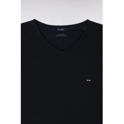 T-shirt noir col V à manches courtes