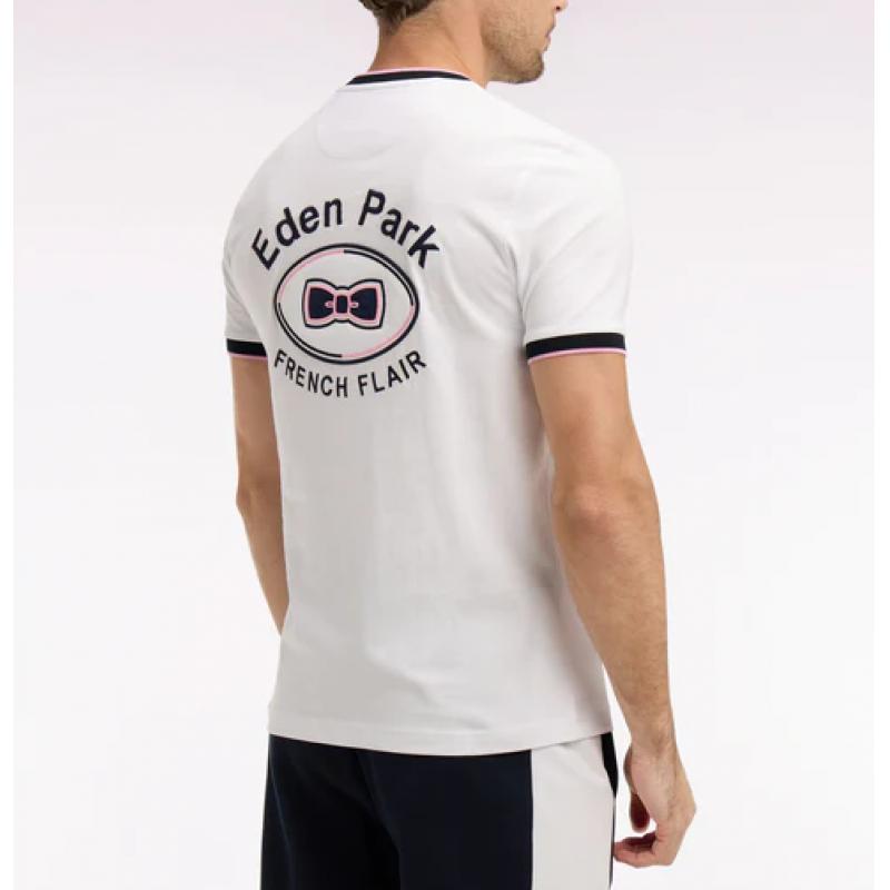 T-shirt blanc à manches courtes en coton brodé coupe regular