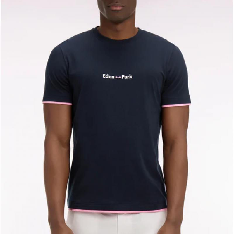 T-shirt à manches courtes en coton marine broderie Eden Park coupe regular