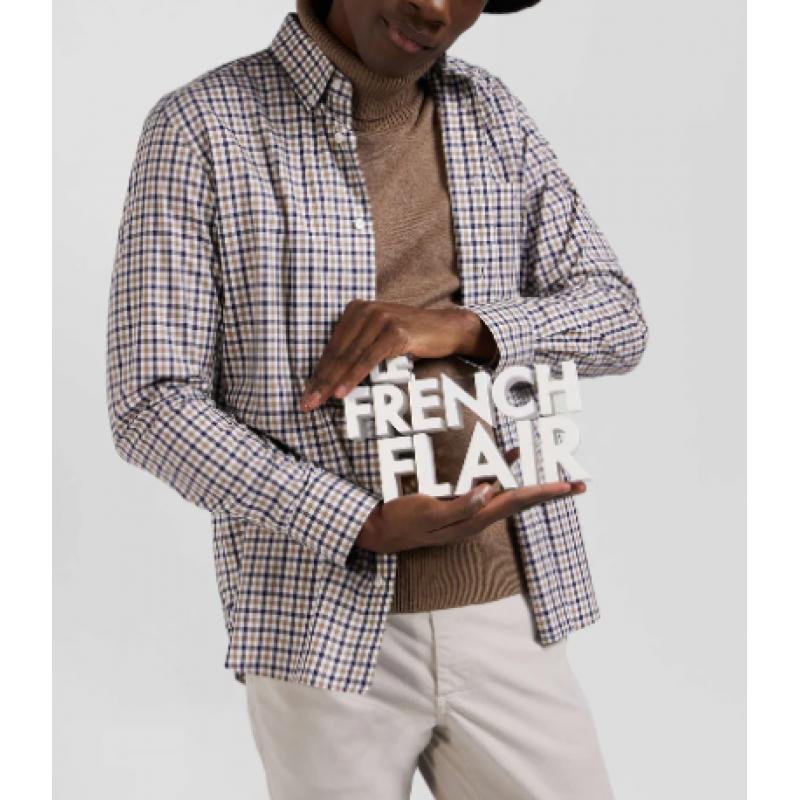 EDEN PARK - Chemise en popeline de coton à carreaux bicolore coupe Regular