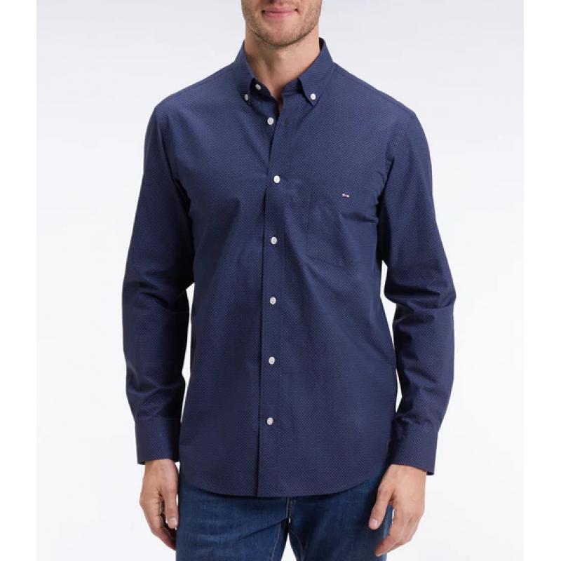 Chemise en popeline de coton à micro-motifs coupe droite