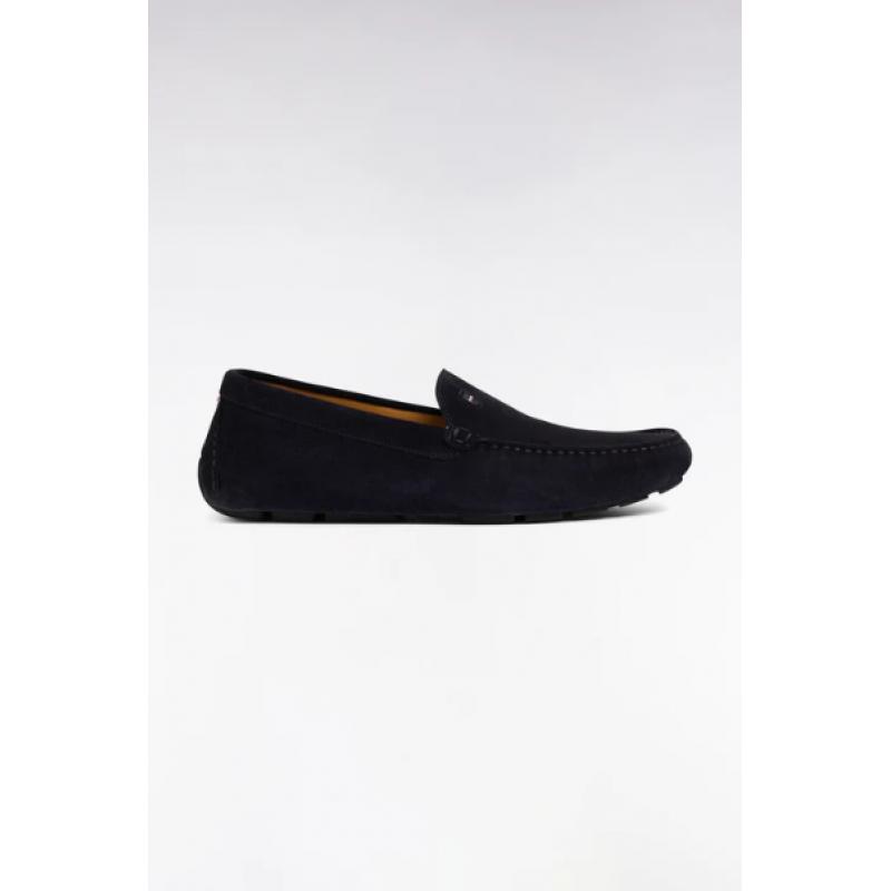 Mocassins marine en cuir suédé bleu