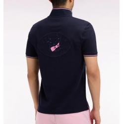Polo marine à manches courtes en piqué coton broderie dos