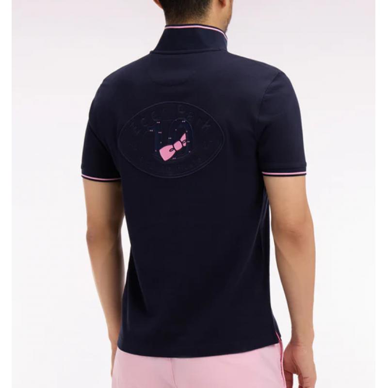 Polo marine à manches courtes en piqué coton broderie dos
