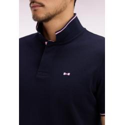 Polo marine à manches courtes en piqué coton broderie dos