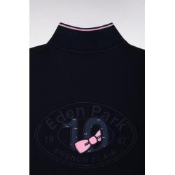 Polo marine à manches courtes en piqué coton broderie dos