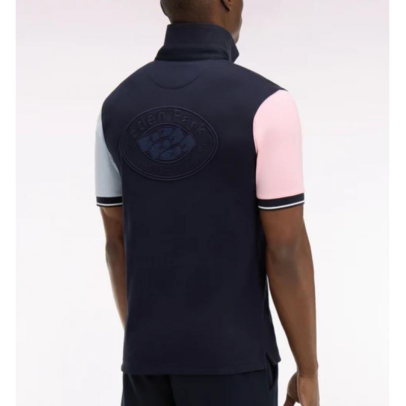 Maillot marine à manches courtes en jersey coton colorblock coupe regular