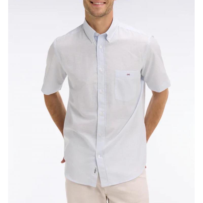 Chemise bleu ciel à manches courtes en coton jacquard rayé