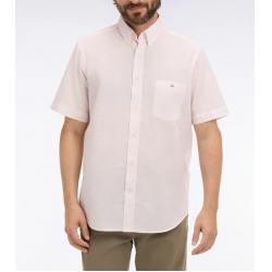 Chemise rose à manches courtes en coton jacquard rayé