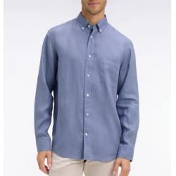 Chemise bleu en lin coupe droite