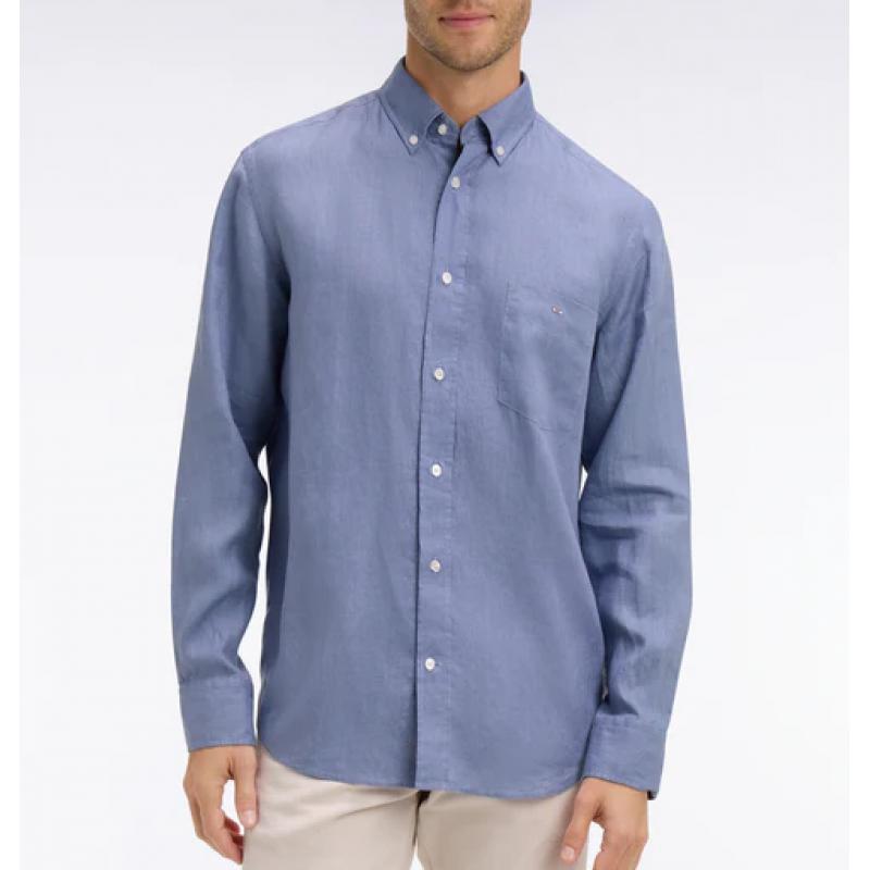 Chemise bleu en lin coupe droite