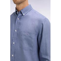 Chemise bleu en lin coupe droite