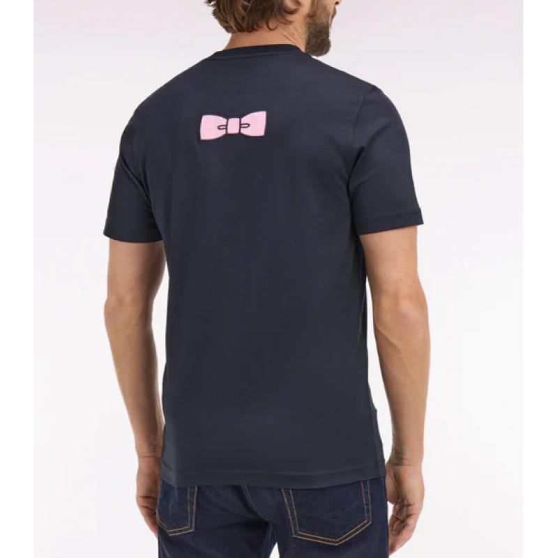 T-shirt marine à manches courtes en coton Pima brodé coupe regular
