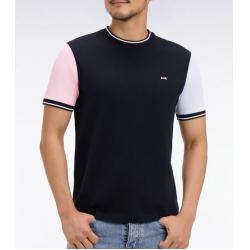 T-shirt tricolore à manches courtes en coton brodé coupe regular