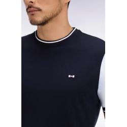 T-shirt tricolore à manches courtes en coton brodé coupe regular