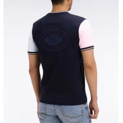 T-shirt tricolore à manches courtes en coton brodé coupe regular