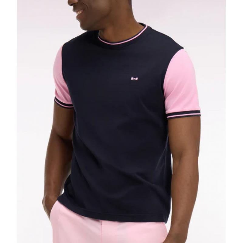 T-shirt marine à manches courtes en coton manches roses coupe regular