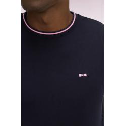 T-shirt marine à manches courtes en coton manches roses coupe regular