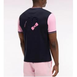 T-shirt marine à manches courtes en coton manches roses coupe regular