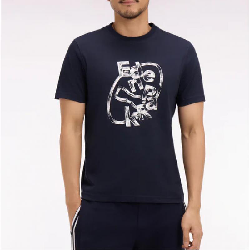 T-shirt marine à manches courtes en coton sérigraphié coupe regular