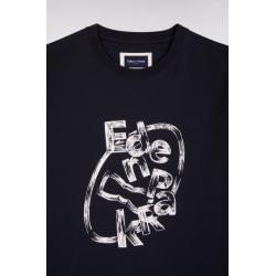 T-shirt marine à manches courtes en coton sérigraphié coupe regular