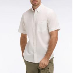 Chemise à manches courtes en coton fil teint blanc