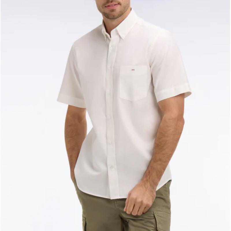 Chemise à manches courtes en coton fil teint blanc