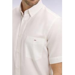 Chemise à manches courtes en coton fil teint blanc