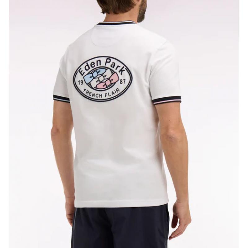 T-shirt blanc à manches courtes en coton brodé coupe regular