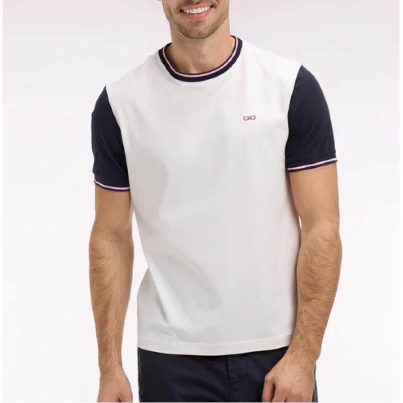 T-shirt à manches courtes en coton blanc manches marine coupe regular