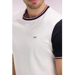 T-shirt à manches courtes en coton blanc manches marine coupe regular