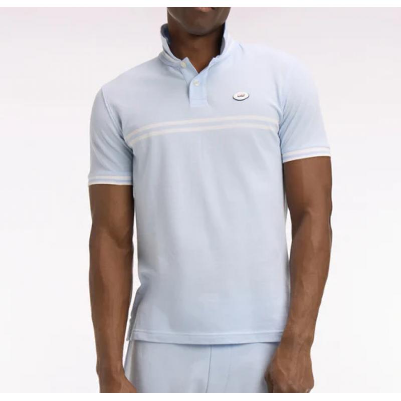 Polo à manches courtes en coton bleu ciel à rayures blanches coupe regular