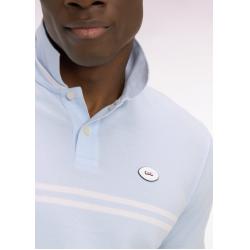 Polo à manches courtes en coton bleu ciel à rayures blanches coupe regular