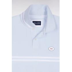 Polo à manches courtes en coton bleu ciel à rayures blanches coupe regular