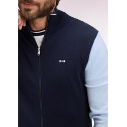 Cardigan marine col camionneur en coton à manches contrastées