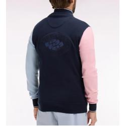 Cardigan marine col camionneur en coton à manches contrastées