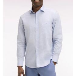 Chemise ciel en coton dobby à carreaux coupe regular