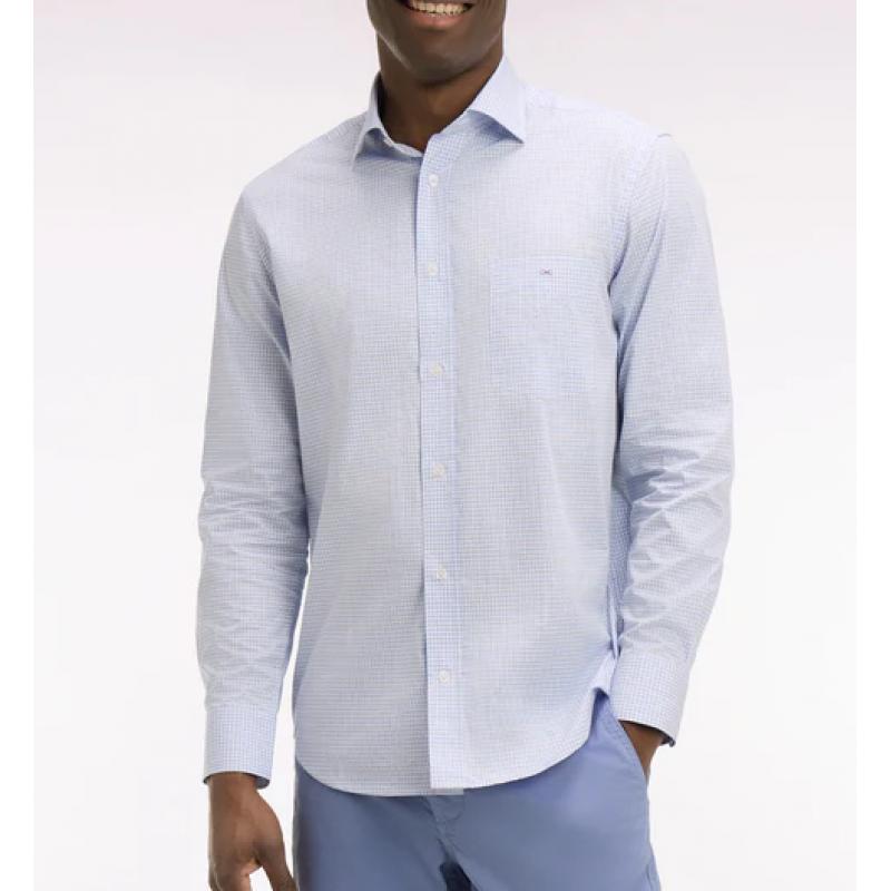 Chemise ciel en coton dobby à carreaux coupe regular