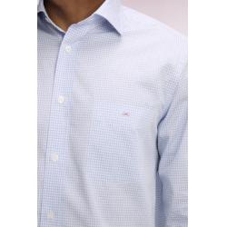 Chemise ciel en coton dobby à carreaux coupe regular