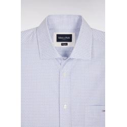 Chemise ciel en coton dobby à carreaux coupe regular