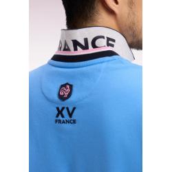 Polo bleu à manches courtes XV de France en piqué coton