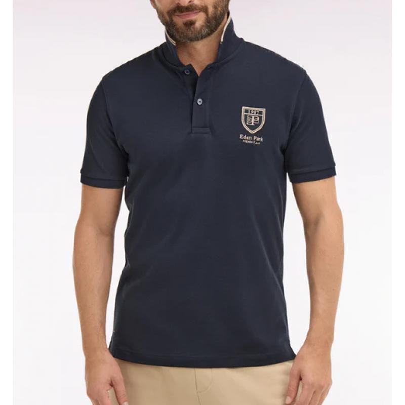 Polo marine à manches courtes en piqué coton écusson EP