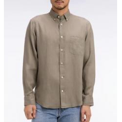 Chemise kaki en lin coupe droite