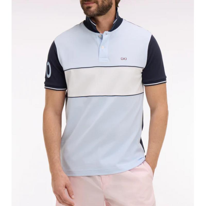Polo ciel et marine à manches courtes en coton coupe regular