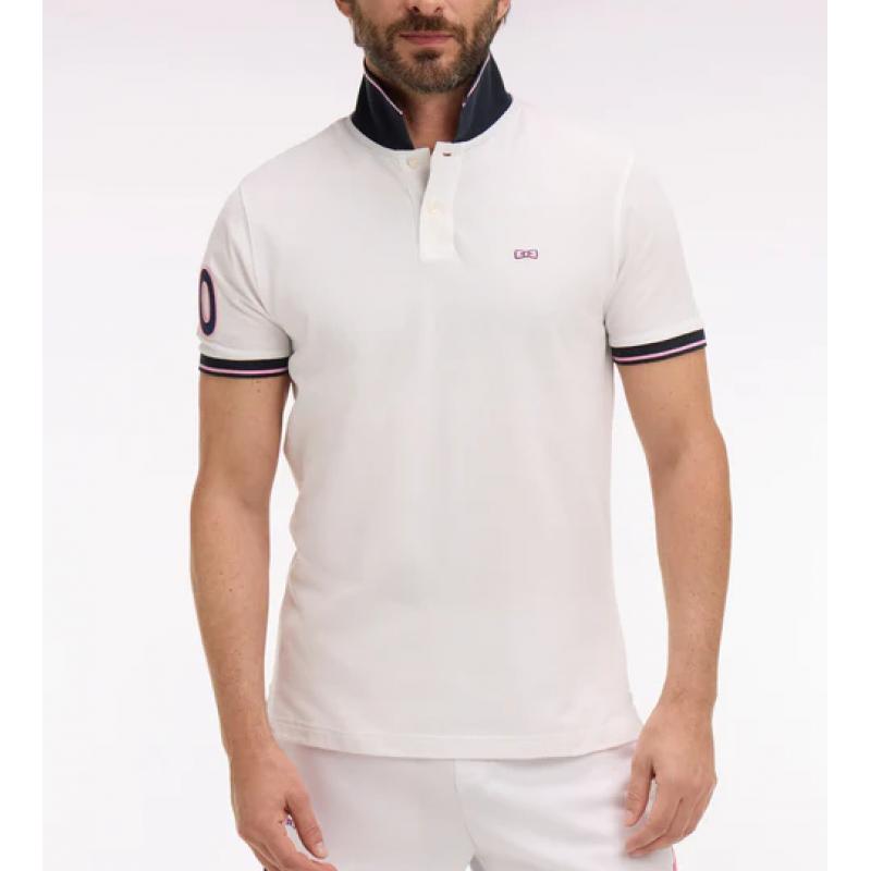 Polo blanc à manches courtes en coton brodé coupe regular